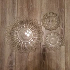 Vintage Federal Glass Crystal Clear Petal 10" Round Serving Bowl & 2-6" Bowls