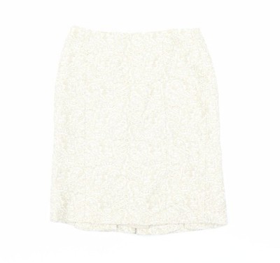 Ann Taylor Damen beige geometrisches Muster Baumwolle gerade & Bleistiftrock Größe 4 Reißverschluss