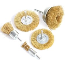FPPO 5pcs Brass Wire Wheel Brush Kit for Drill,Crimped Cup with Gold