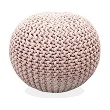 Round Pouf Ottoman Hand Knitted 100% Cotton Pouf Foot Stool - Knitted Bean Ba...