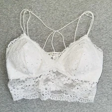 Bozzolo White Lace Bralette Crisscross Straps Layering Top Large