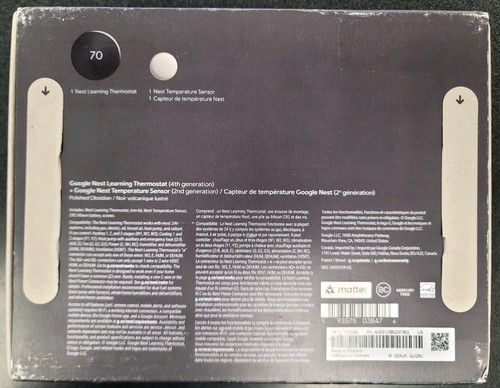Google Nest Learning Thermostat (4th gen) w/ Temperature Sensor (2nd gen) Black - Picture 2 of 4