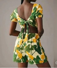 Farm Rio For Anthropologie Floral One Piece Cut Out Romper Size S Casual Garden