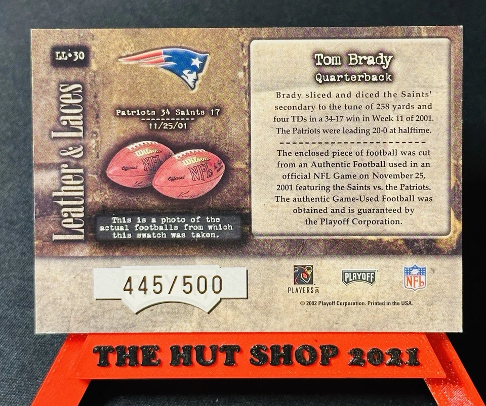 Jogo de futebol usado Tom Brady 2002 Absolute Memorabilia couro e cadarços /500! SP - Imagem 2 de 4