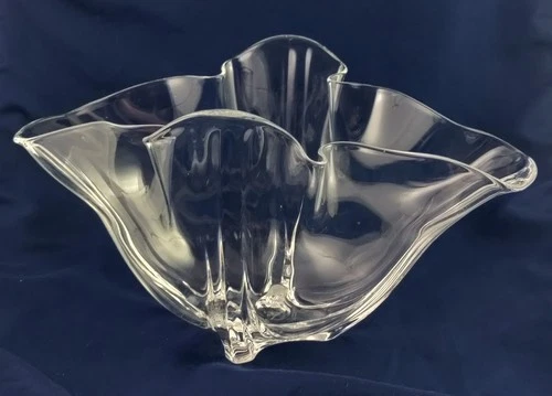 Vintage Signed Steuben Clear Grotesque Free Form Ruffle Art Glass Center Bowl