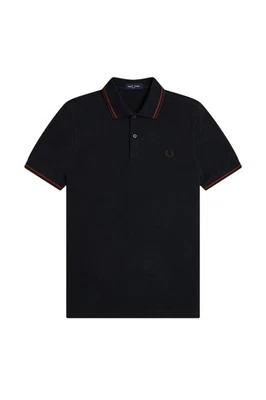 Fred Perry Slim Fit Twin Tipped Polo Navy / Brandy / Rich Brown - Imagen 1 de 4