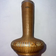 Japanese Bamboo Wicker Ikabena Vase Handcrafted Lacquer Boho Rustic micro Decor