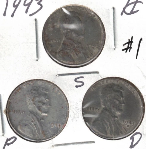 1943-D+P+S Circulated WW11 Business Strike One Cent Coins! #1