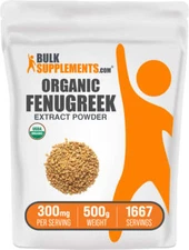 BulkSupplements Organic Fenugreek Extract Powder - 300mg Per Serving
