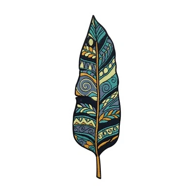 FINALLY HOME Große Blau gemusterte Feder Patch zum Aufbügeln | Vogelfeder Patches, Bügelbild