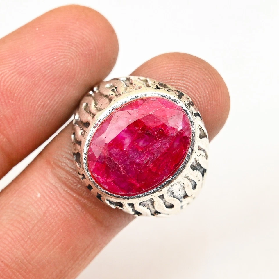 Anel masculino Kashmiri Raby prata 925 feito à mão - anel de declaração todos os tamanhos BJ337 - Imagem 2 de 3