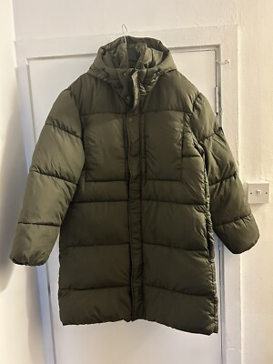 Mens Khaki Topman longline puffer jacket with hood Uk Size M