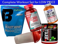 SET of Workout: Beast Whey 2 LB. Vanilla + BCAA+Creatine+ Pre-Workout+Shaker Cup