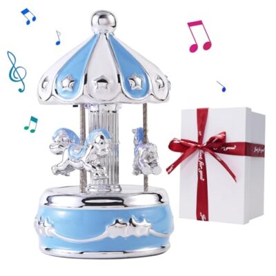 Carousel Music Box Gift Wrapped Ceramic Musical Carousel Color Star Blue