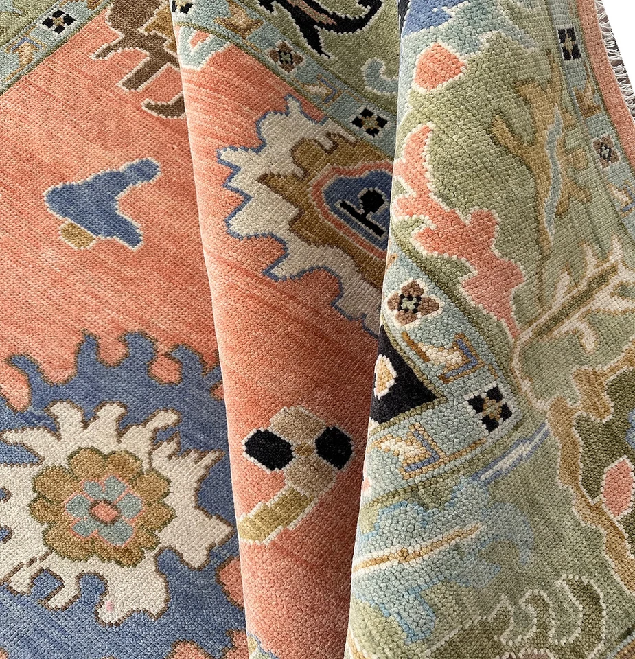 Modern Oushak Hand Knotted Rug 6x9 Peach All Wool Floral Carpet for Living Room - Image 3 of 4