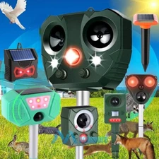 2023 Solar Ultrasonic Animal Repellent Dog Skunk Deer Raccoon w/ LED&Sound Alarm
