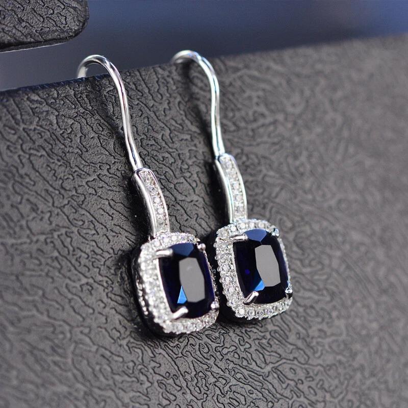 Pendientes colgantes zafiro artificial 5 colgantes joyería circonita cúbica plata brillante esmeralda Foto 3 de 4