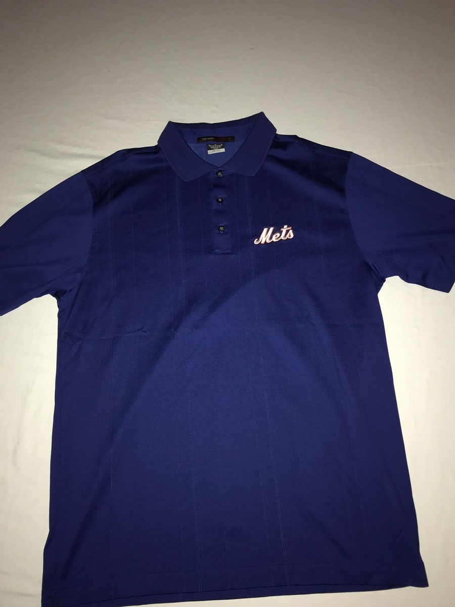 Tiger Woods Collection Mens Medium Nike Fit Dry S/S Blue Golf Polo NY Mets  Logo