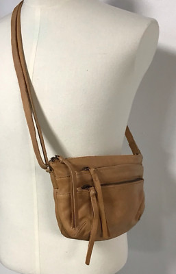 Anthropologie Day and Mood Soft Tan Leather Crossbody Purse, 10.5'' W x 7'' H