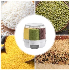 6-Grid Rotating Dry Food Dispenser Kitchen Rice Flour Sugar Grain Storage Bucket