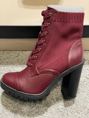 Red Lace Up Boots Women’s 6.5 Lug Sole High Heel BCBGeneration PILAS NIB - Image 1 of 4