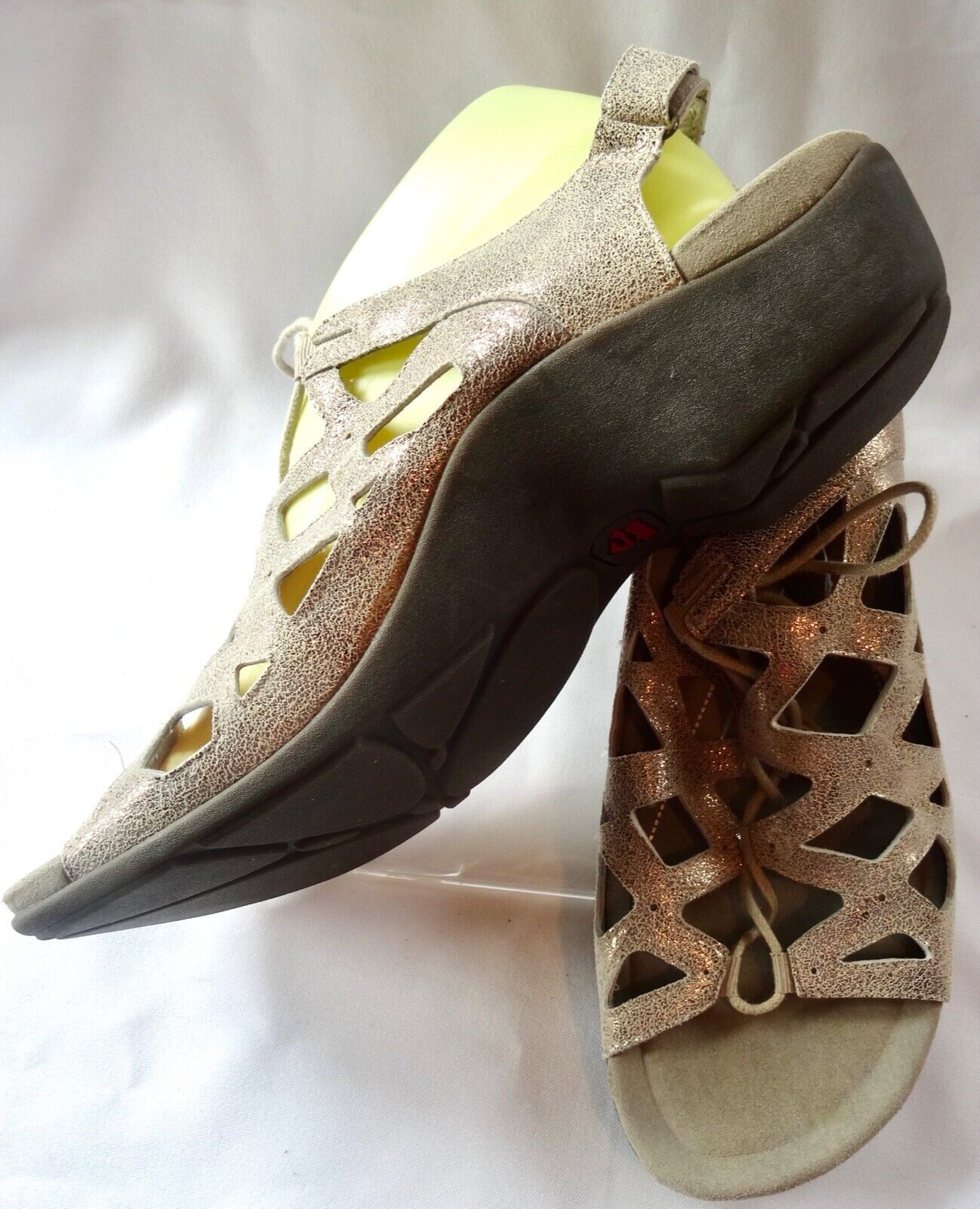 Abeo Gold/Beige Leather Lace Up 1.5" Heel Sandals 10 M eu 42.5 Leather Lined WOW