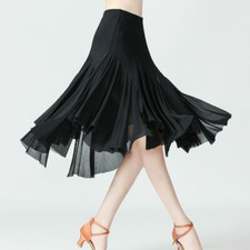 Lady Ballroom Dance Skirt Dancewear Latin Salsa Tango Midi Mesh Irregular Skirts