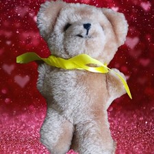 Vintage 1977 R Dakin Co Light Brown 5" Plush Bear With Yellow Ribbon