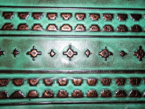7"x9.5" Turquoise / Bronze Embossed Cowhide Leather avg 0.8mm thick #1837