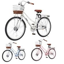 VIRIBUS Women's Bike 24/26 Inch Beach City Cruiser Bicycle with Rattan Basket