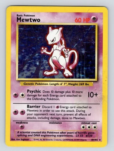 Mewtwo Base Set Holographic 10/102 Pokemon Card PL*