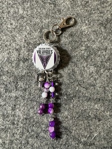 Golden State Valkyries Beaded Charm Keychain Key Ring Clip Purple White Silver