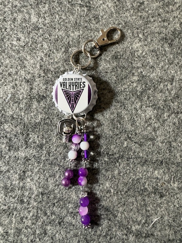 Golden State Valkyries Beaded Charm Keychain Key Ring Clip Purple White Silver
