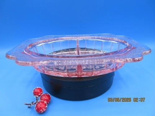 Vintage "Adam Pink" Depression Glass Divided Relish Dish 1932