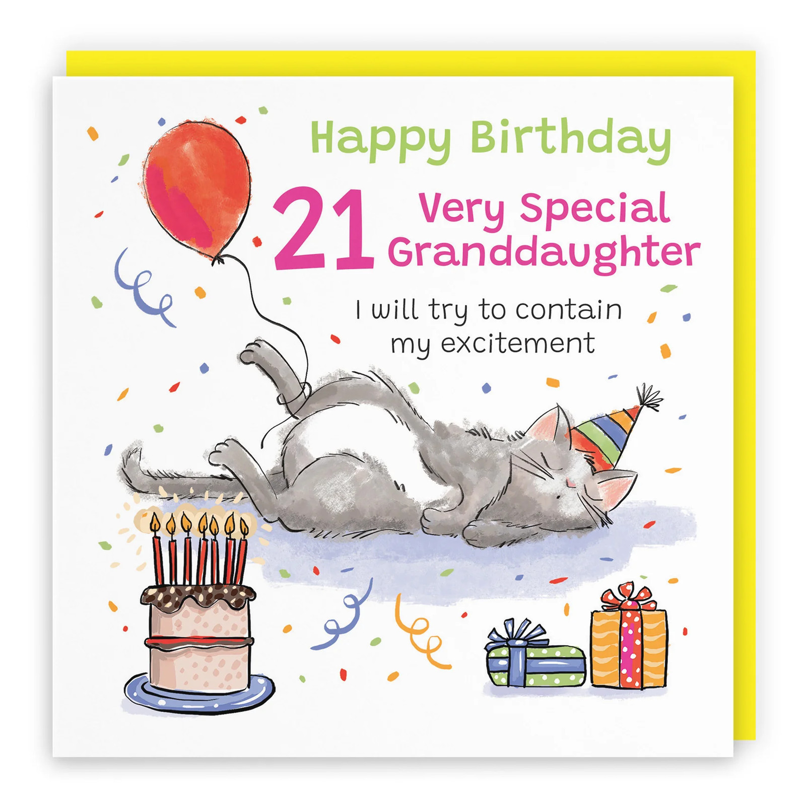 21st Granddaughter Birthday Card Sleepy Cat Animal Party
