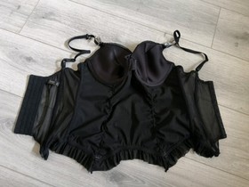 Ann Summers Black Satin & Diamonte Ruched & Frilled Corset Top Size 36C