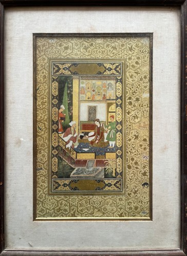 Old Persian Shahnameh Illustrated Print – Royal Court Interior Scene – Framed