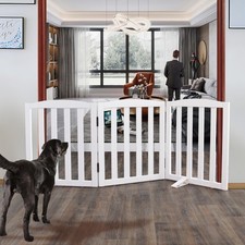 Foldable Freestanding Indoor Dog Gate for House Wood White Long Pet Gates Dog...