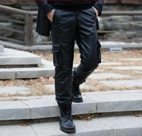 Men's Genuine Lambskin 100% Leather Pant Stylish Party Wear Black Jogger