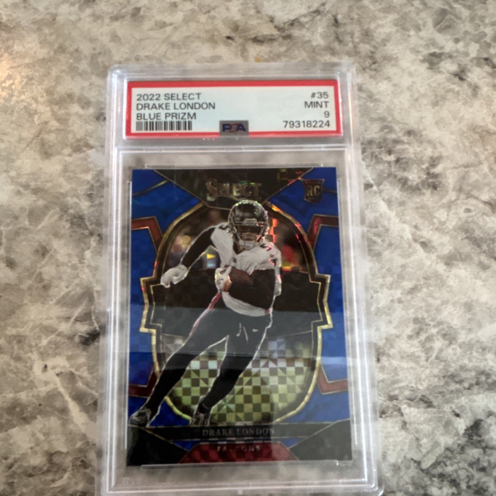 2022 Panini Select Drake London #35 Blue Prizm PSA 9 Rookie Falcons /199