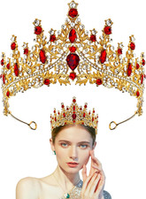 Red Queen Crown Tiara for Women Rhinestone Wedding Headband Crystal Heart Headpi