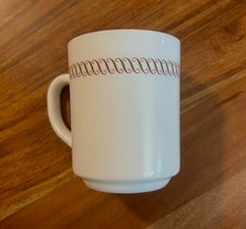 Vintage UNUSED Waffle House Milk Glass Coffee Cup Mug Arcopal France "S" Scroll