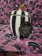 10 Strawberry Street Black and White Striped Ceramic Pumpkin Jar with Gold Stem
