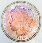 1887 P MORGAN DOLLAR! GEM BU+++! RAINBOW TONED SUPER STAR! NICE COLOR! NR #K2845