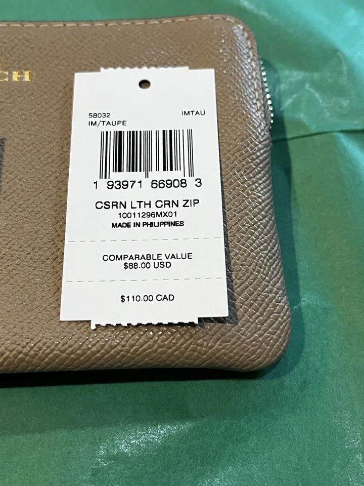 NUEVA MUÑECA COACH de cuero con cremallera en esquina en dorado topo #58032 Foto 4 de 4