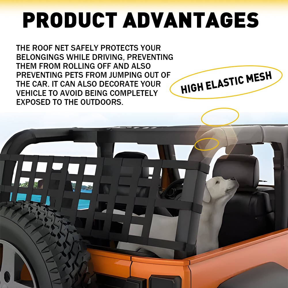 Mesh Cargo Net Roof Top Netting Hammock for 1987-24 Jeep Wrangler YJ TJ JK JL A thumbnail 7