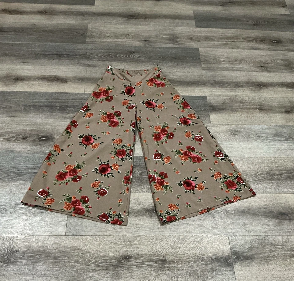 Pantalones Bar III Floral Pierna Ancha Boho Chic Flow Pantalones Taupe Rojo Rosas Talla M Foto 4 de 4
