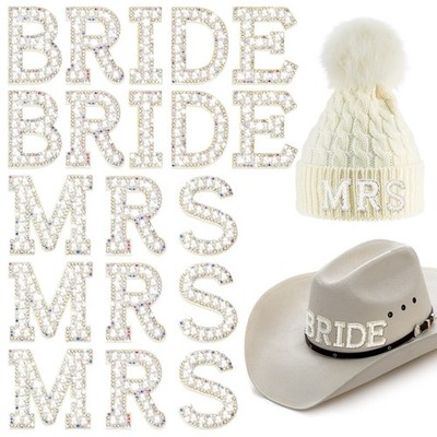 19 PCS Pearl Bride Letters Patches White Iron On Mrs Rhinestone Applique Decor