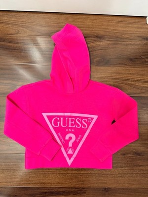 Guess Kids Raspberry Punch Pink Hooded LS Active Top Soft Hoodie Size 8 Cute