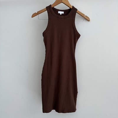Meshki Tina Dress Small Brown Ribbed Knit Jersey Mini Bodycon Racerback  Minimal | eBay